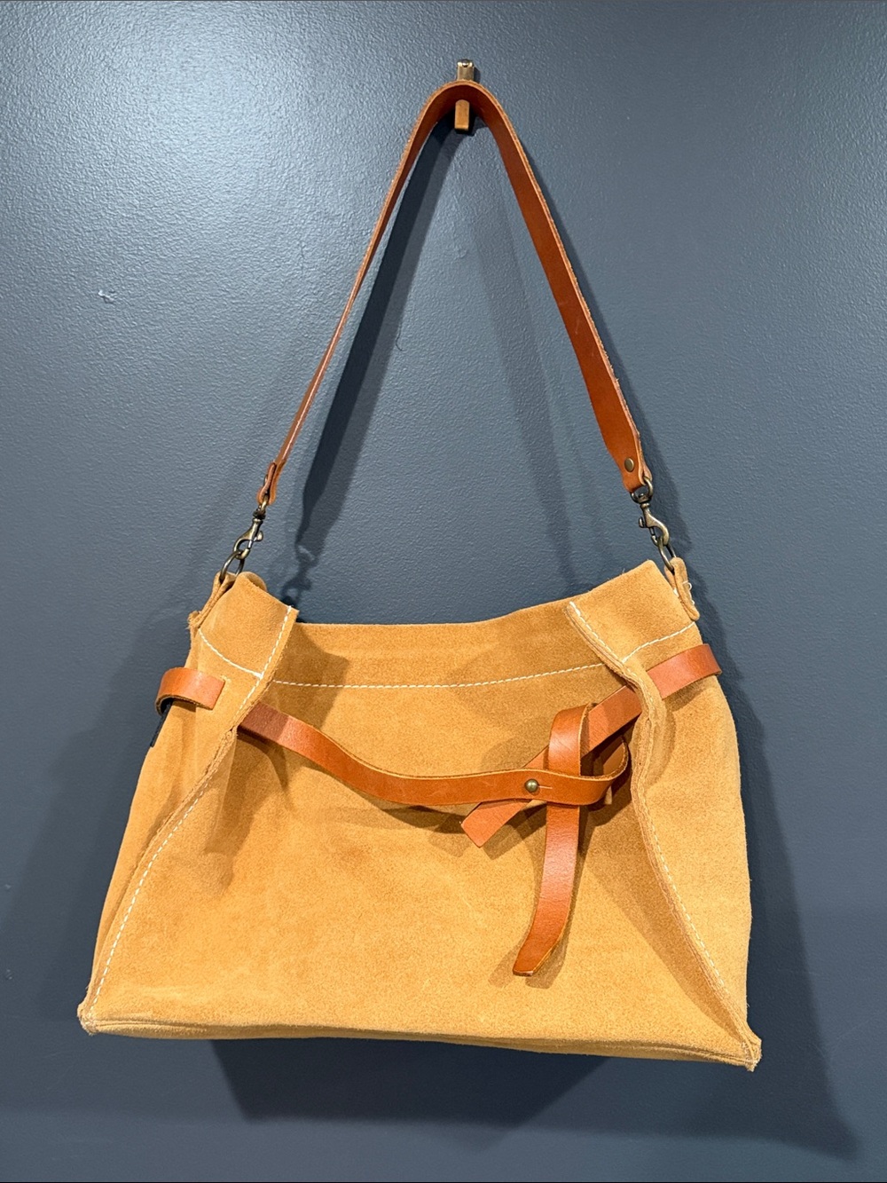 Parker Thatch Blair Suede Shoulder Hobo Bag in Camel Tan